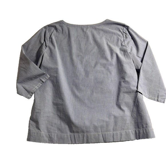 Talbots Blouse Womens Petite M Embroidered White Blue Striped 3/4 Sleeve - Picture 3 of 7